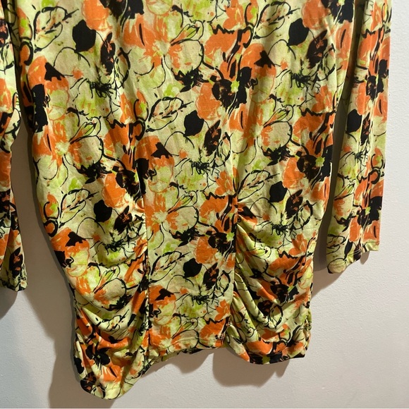 Ellen Tracy Silk Blend Blouse Women’s Medium Floral Print Yellow/Green Ruched - Picture 4 of 8